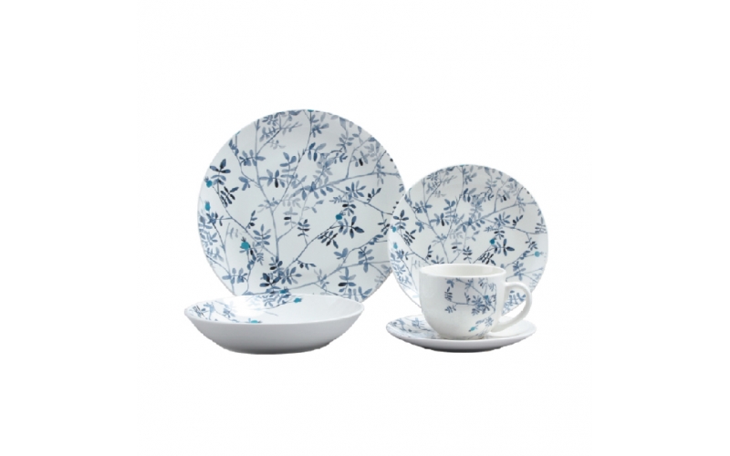 Light blue leaf print dinner set