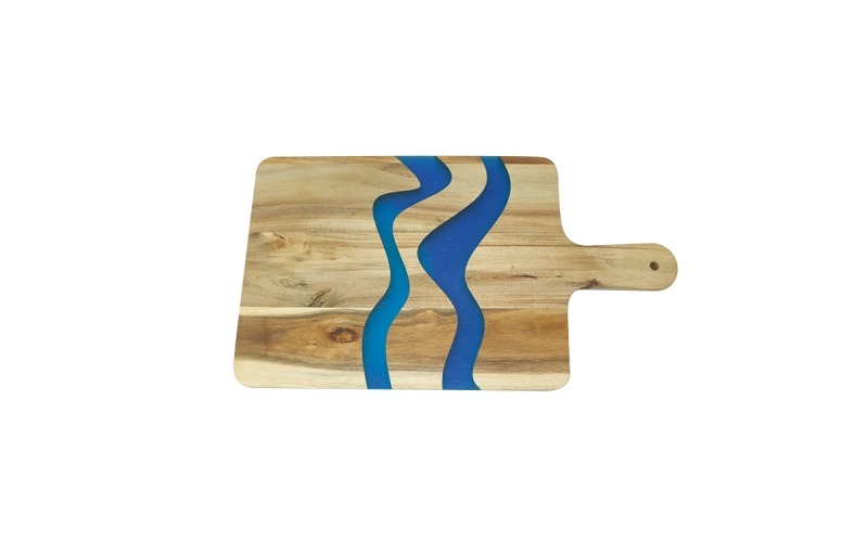 Kitchen Rectangular Acacia Wood Resin River Food Serving Wood Board With Handle