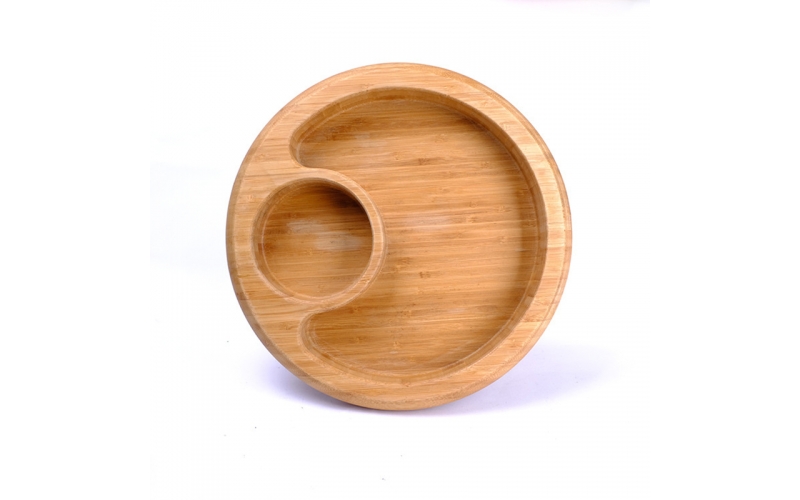 Round two-compartment bamboo tray