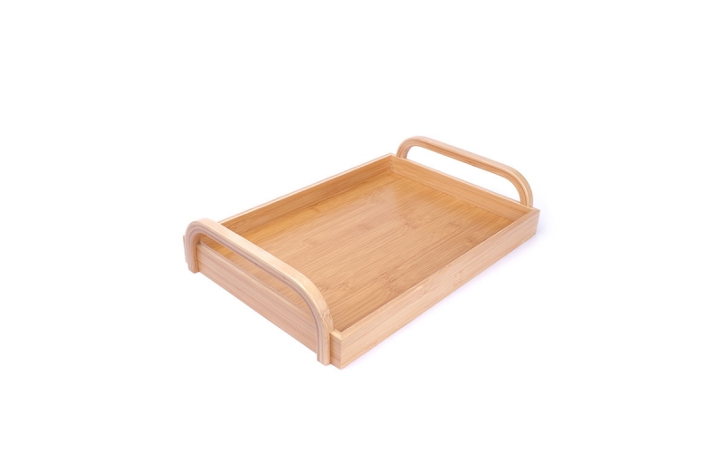 Rectangular bamboo tray with handle