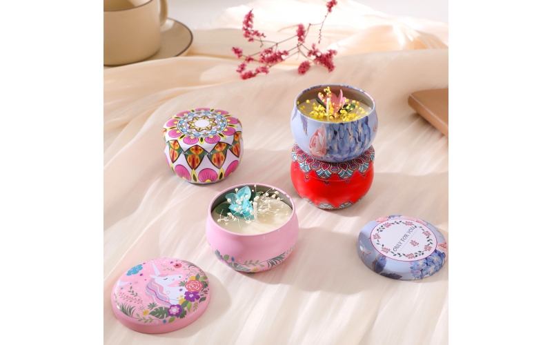 Dried flower tin candle