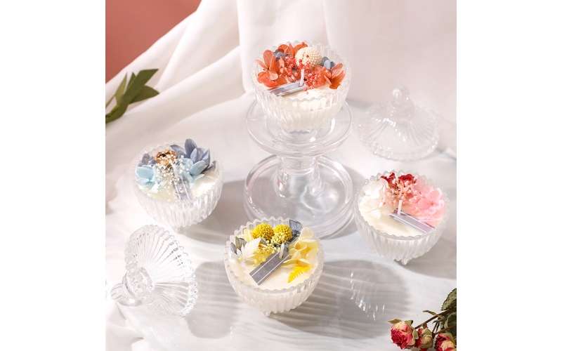 Scented candles with dry flowers
