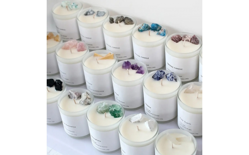Scented candles with crystals stone